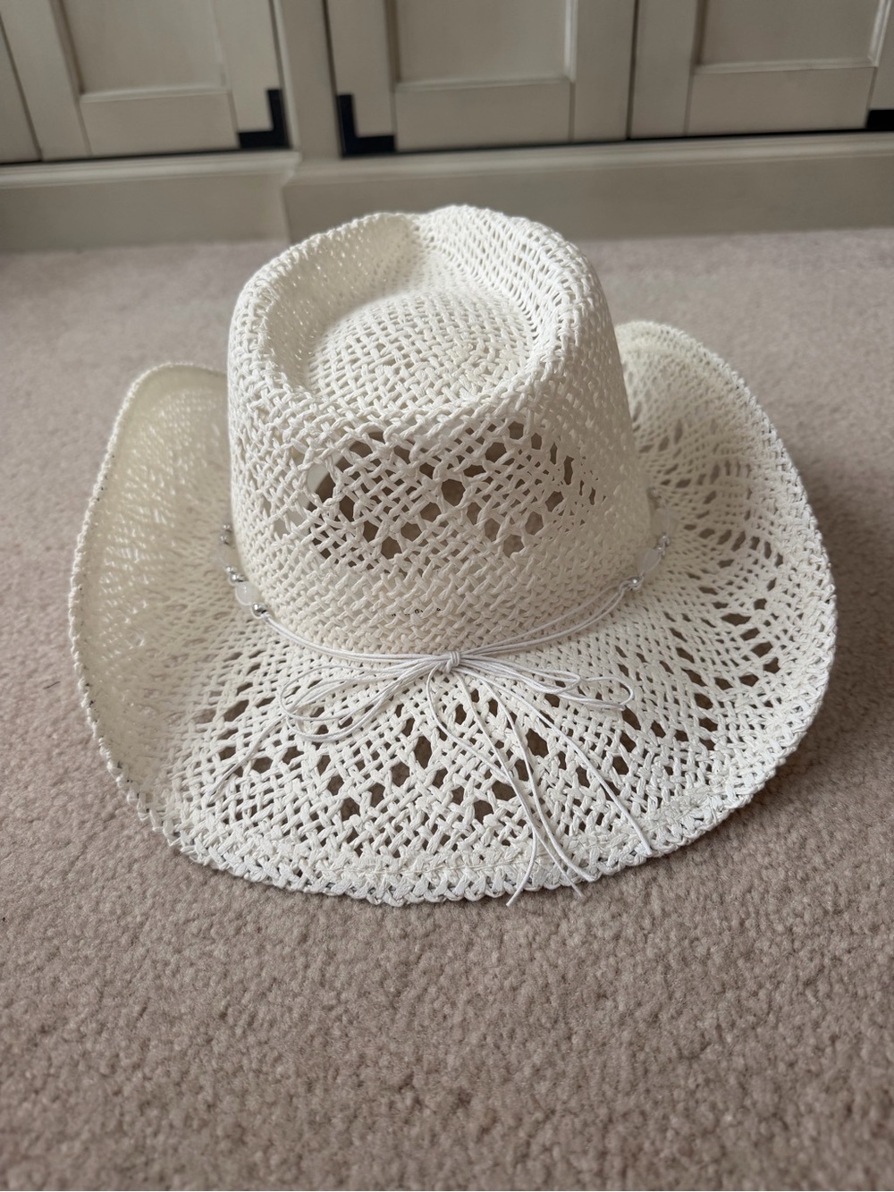 Amazon White Crochet Cowboy Hat with Beaded Band - Picture 3 of 6
